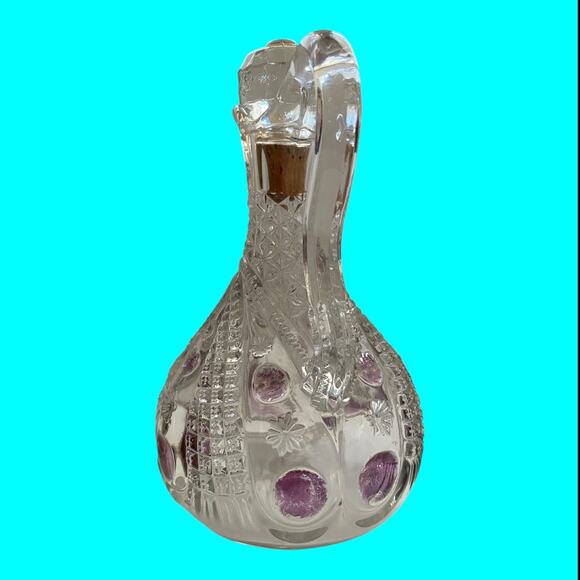 Vtg EAPG Glass Vinegar-Oil Cruet, Stopper Cranberry Flash Pitcher Dimple & Star - Picture 10 of 16